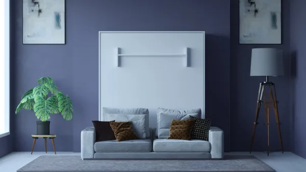 White Wall Bed Closed with Sofa