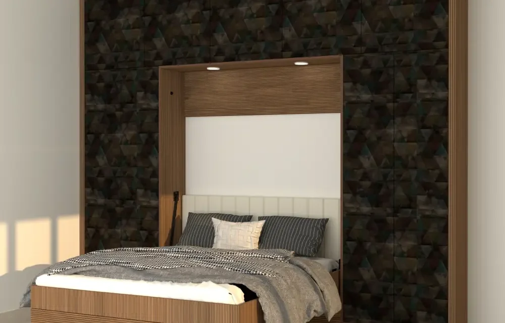 Foldable Bed in Bangalore 1 Wall-mounted folding bed with wardrobe and storage