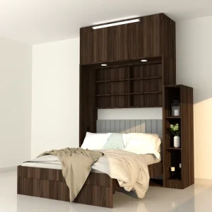 Wallter convertible bed desk combo in walnut finish with a space-saving design