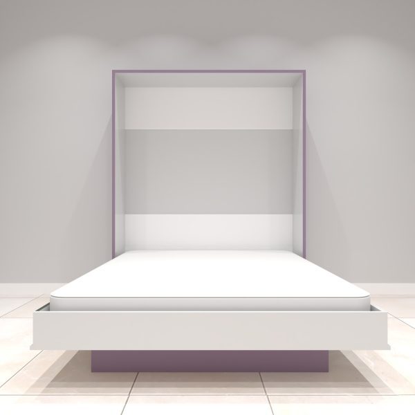 Modern double Murphy bed with lavender frame – space saving folding bed design