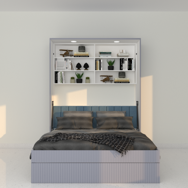 Wall bed with integrated shelving and display