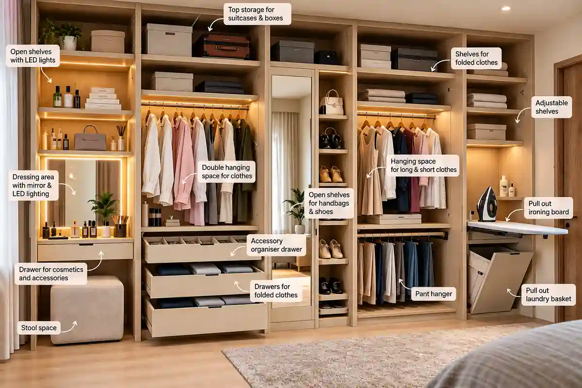 Closet with Dressing Unit 2 Closet storage with organized internal compartments