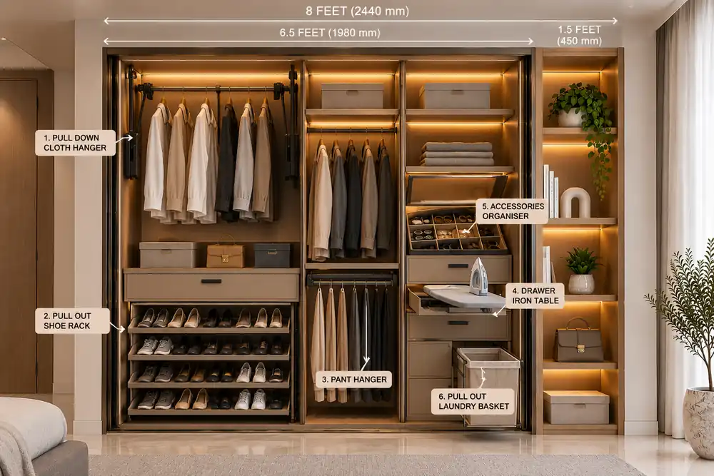 Sliding Wardrobe 2 Sliding wardrobe with open storage compartments
