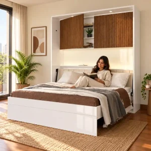 Modern bedroom featuring Wallter folding bed with storage