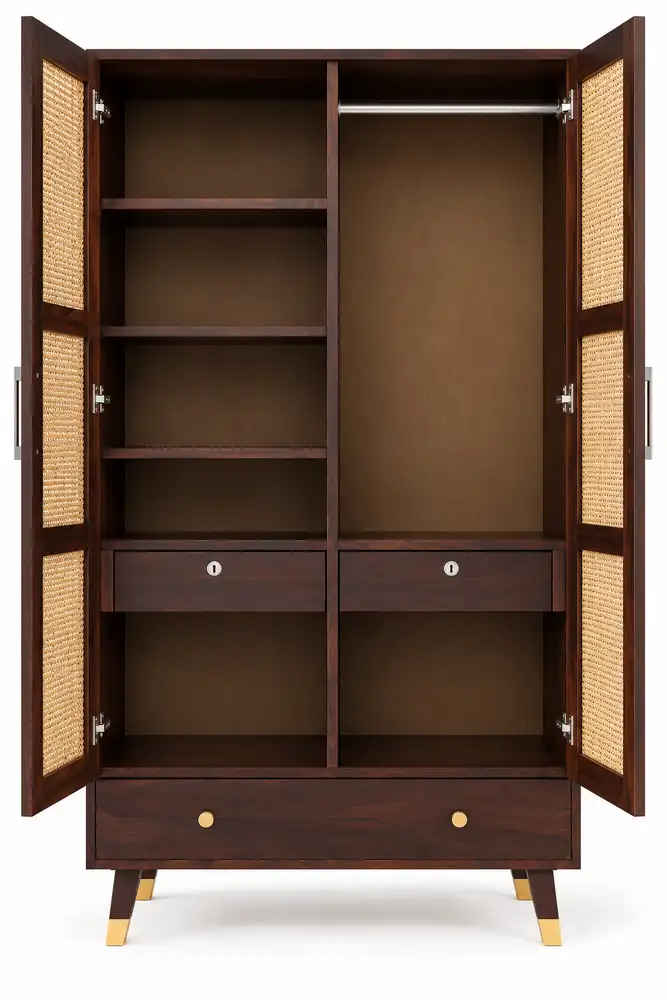 Sheesham Wood Wardrobe 2 Wooden wardrobe with open storage compartments