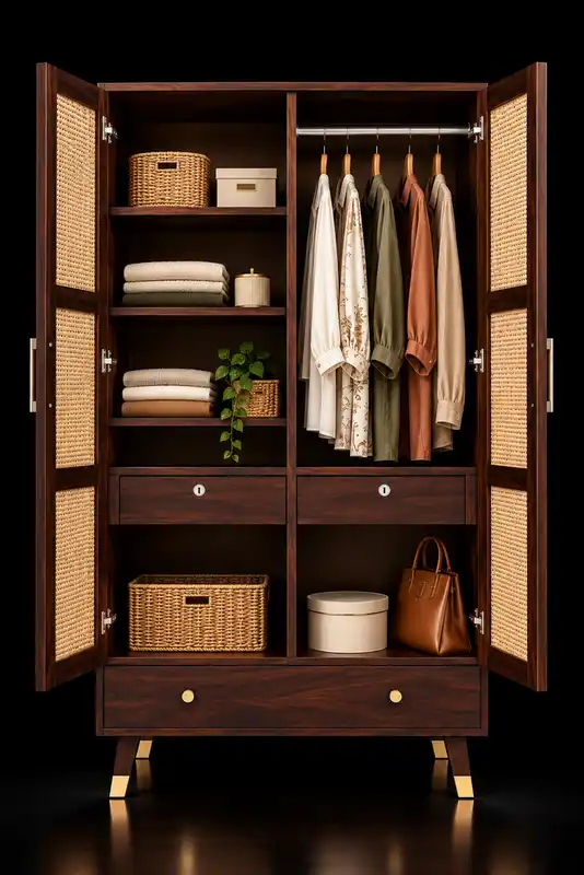 Sheesham Wood Wardrobe 6 Wooden wardrobe with organized bedroom storage